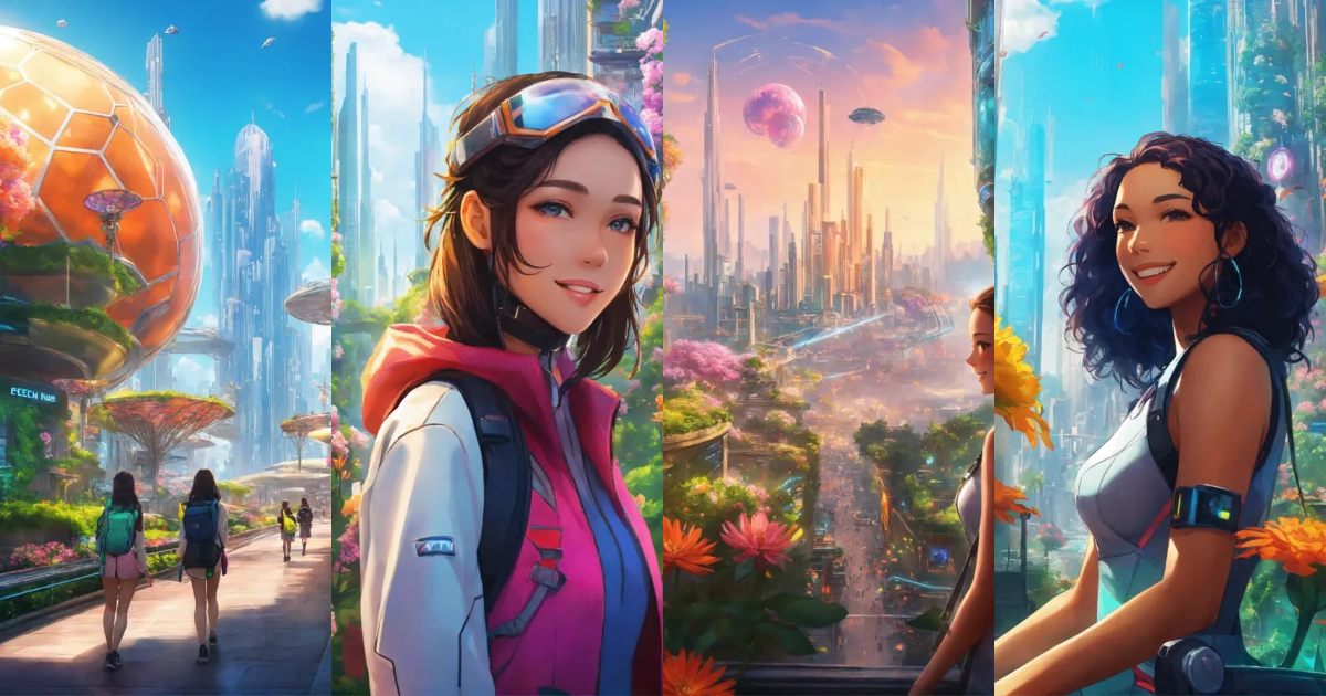Lexica - Zoom on a smiling girl. in the background Imagine a futuristic ...