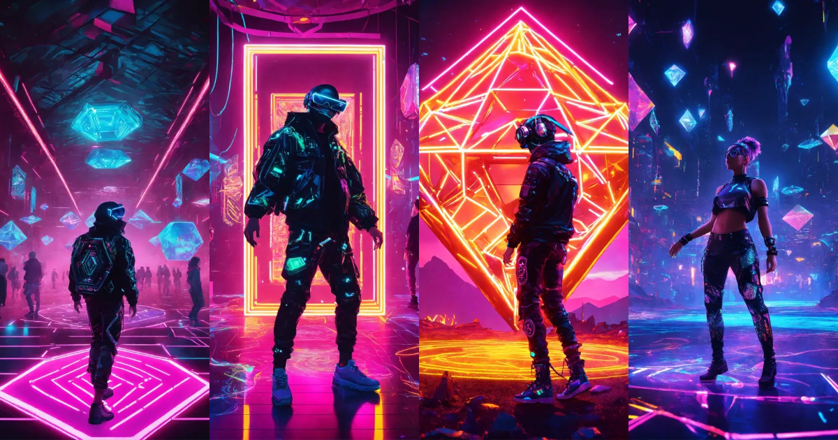 Lexica - Cyberpunk Raver dancing in diamond and shimmer black neon ...