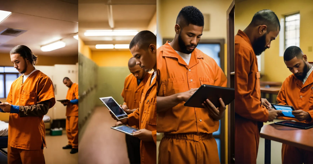 Lexica - A caucasion jail inmate using a tablet for educational ...