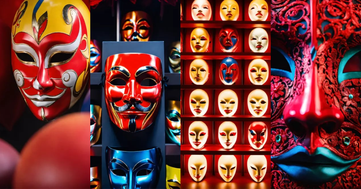 Lexica - One theatrical red mask that stands out amongst many different ...