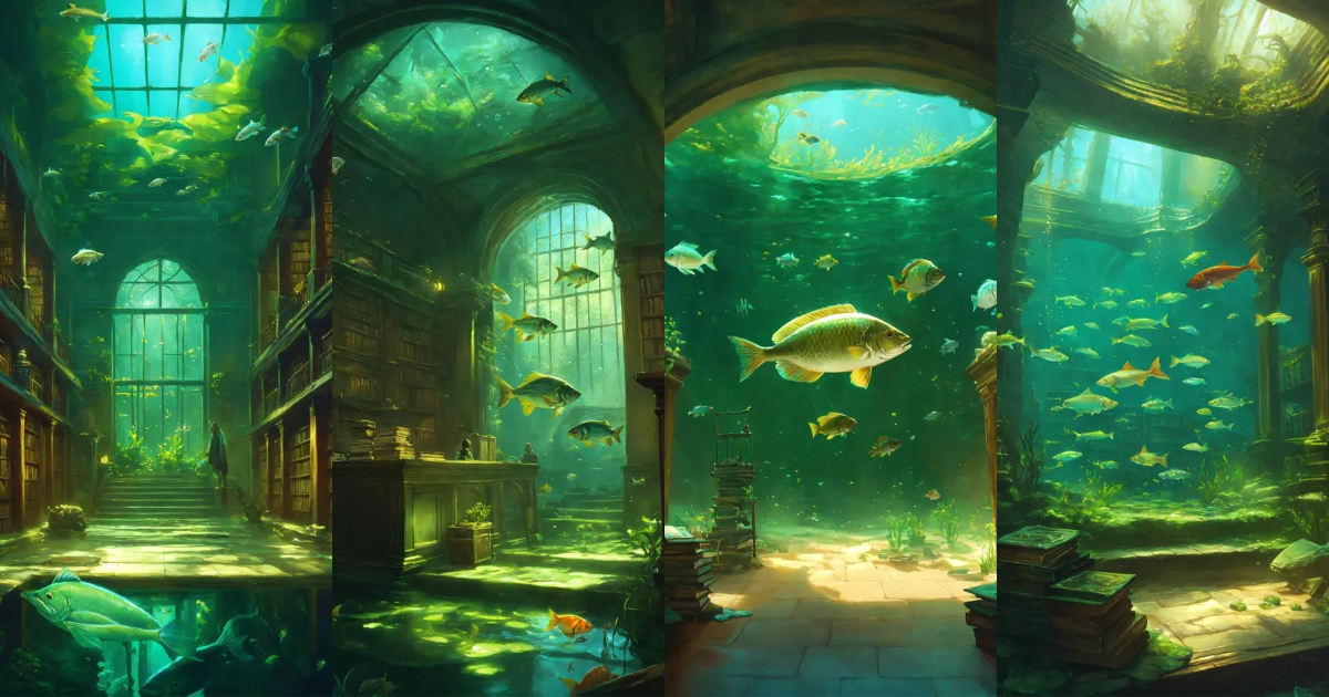 Lexica - Underwater old library with a lot of fish inside by justin ...