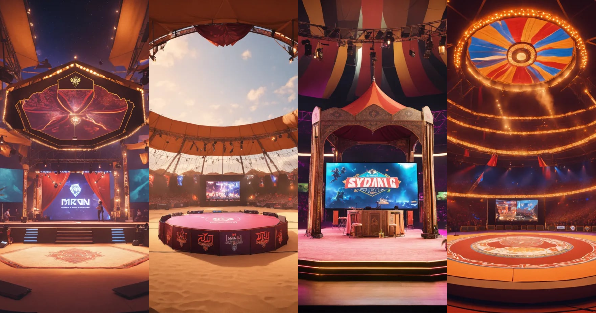 Lexica - Generate an image of a small esports venue's desert tent style ...