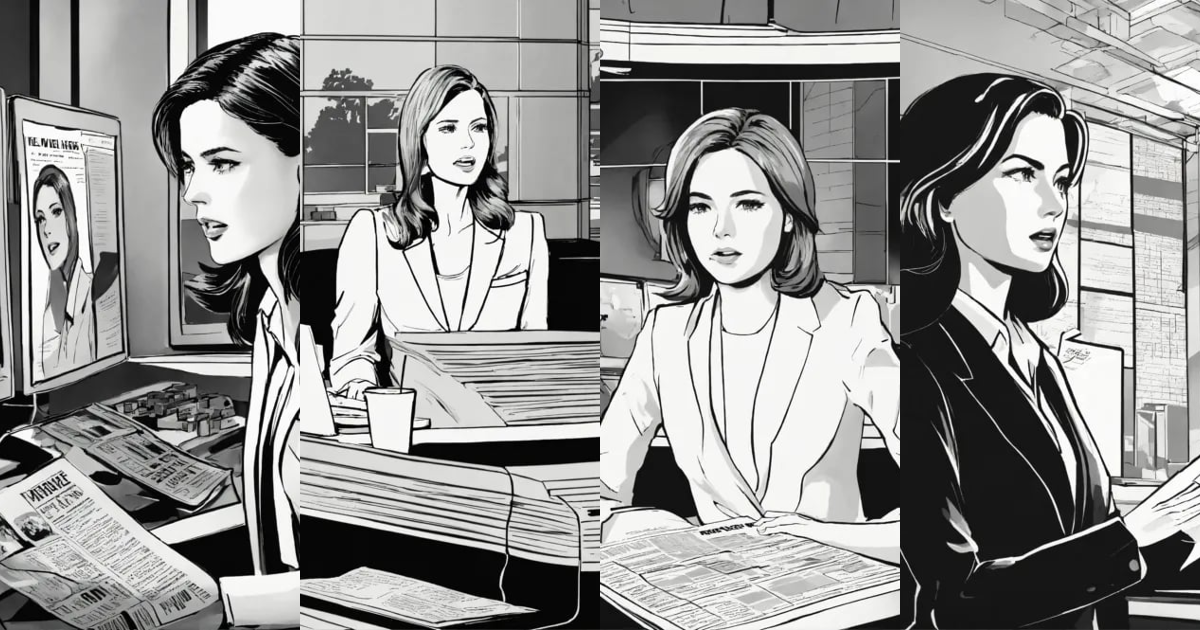 Lexica - Black and white illustration of breaking news, female news ...