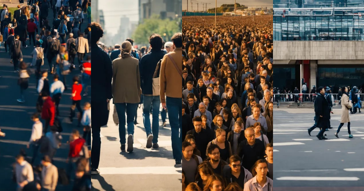 Lexica - A crowd of people walking in the same direction