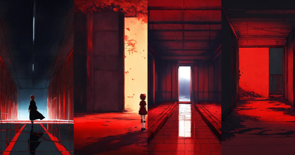 Lexica - Liminal void, no one there, dark, empty, red, anime