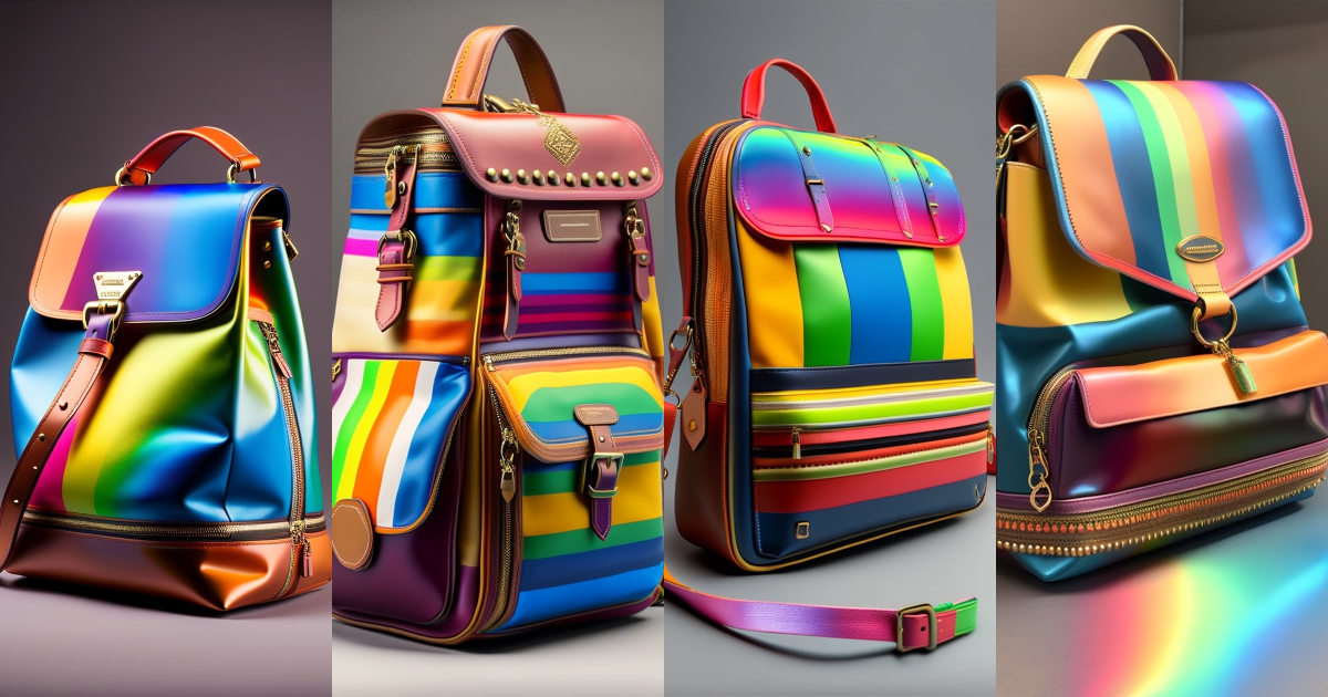 Lexica - Rainbow haversack with zippers, side pockets, strings, studs