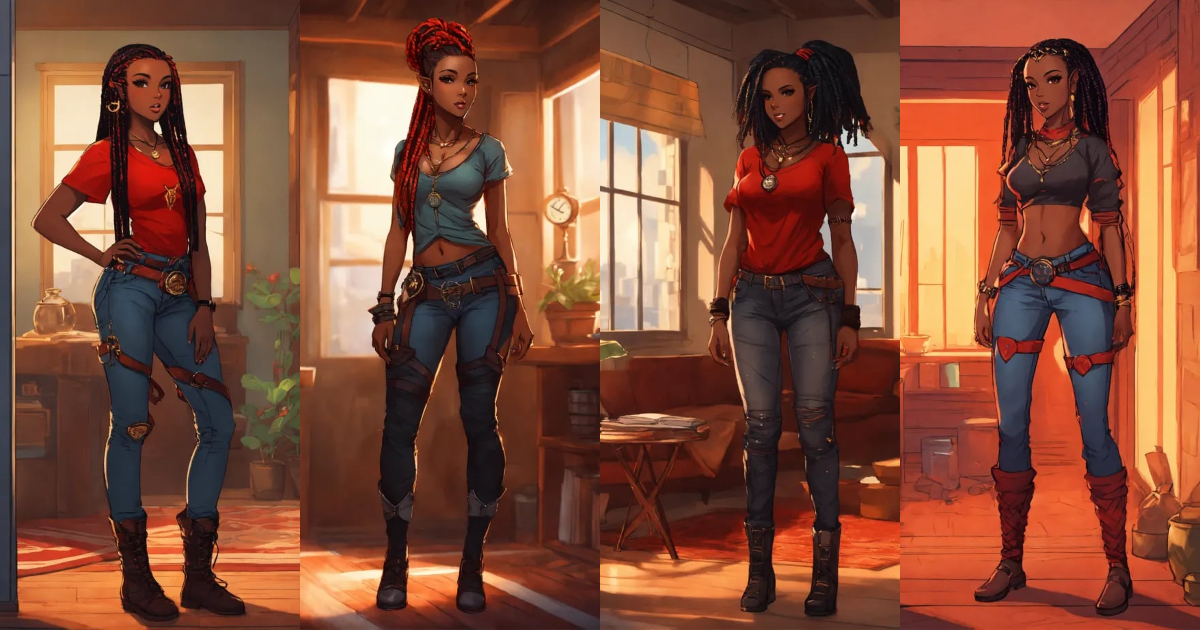 Lexica - Full body of a shapely black female high elf n red and black ...