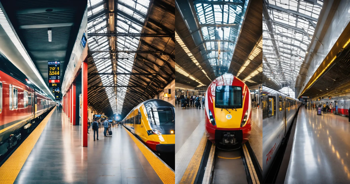 Lexica - Inside a modern train station . Show a high speed train ...
