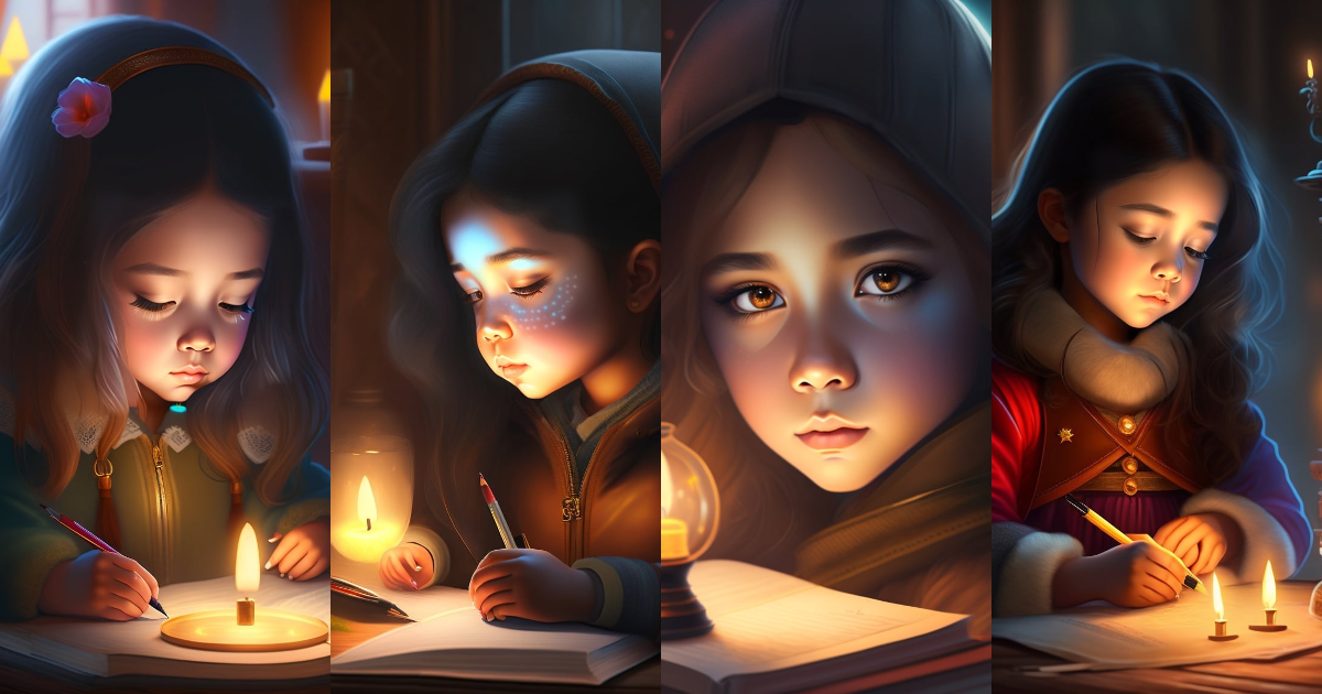 Lexica - A girl writing under candlelight and with black eyes, the ...