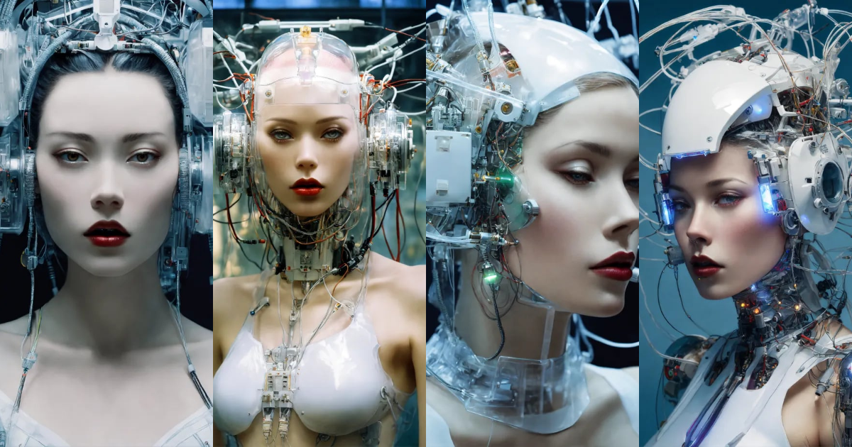 Lexica - Portrait Photography, of a floating cyborg woman head without ...