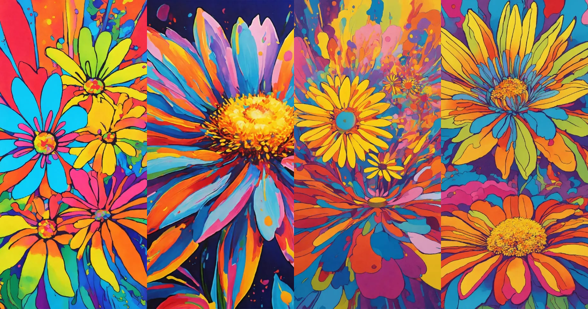 Lexica - Exploding psychedelic daisies in the style of peter max