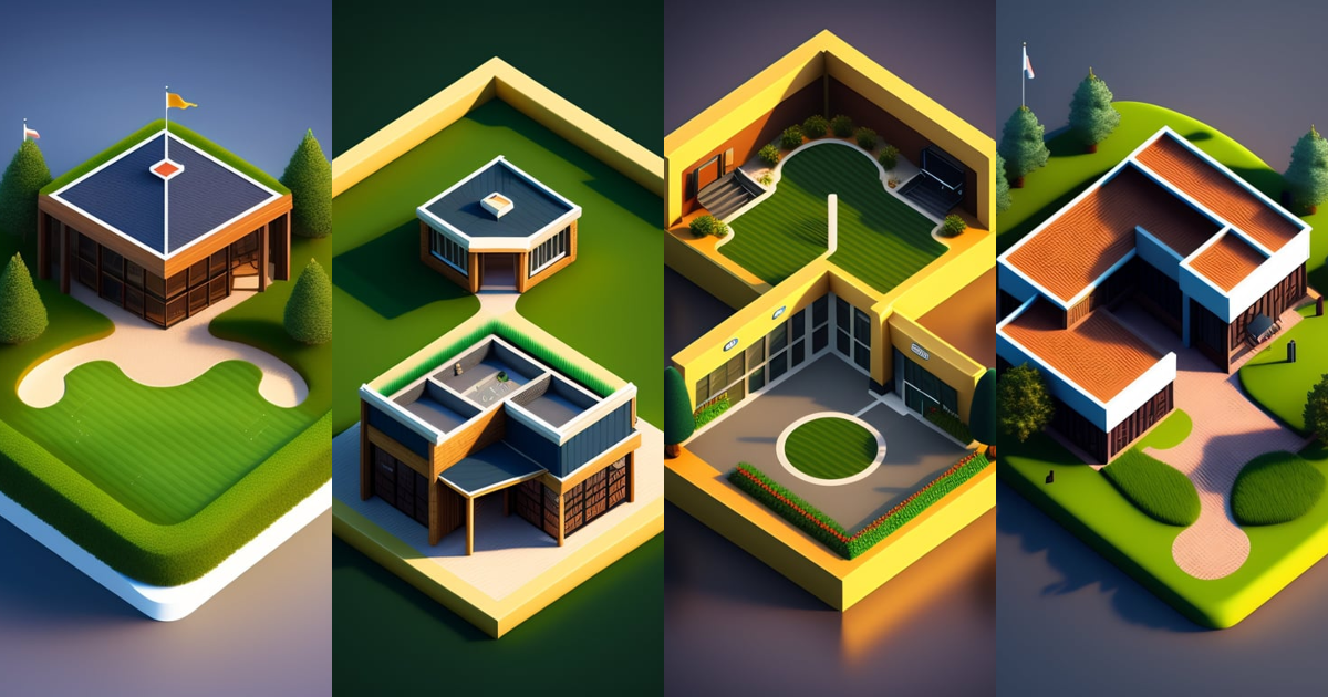 Lexica - Isometric view of a clubhouse at a golf course