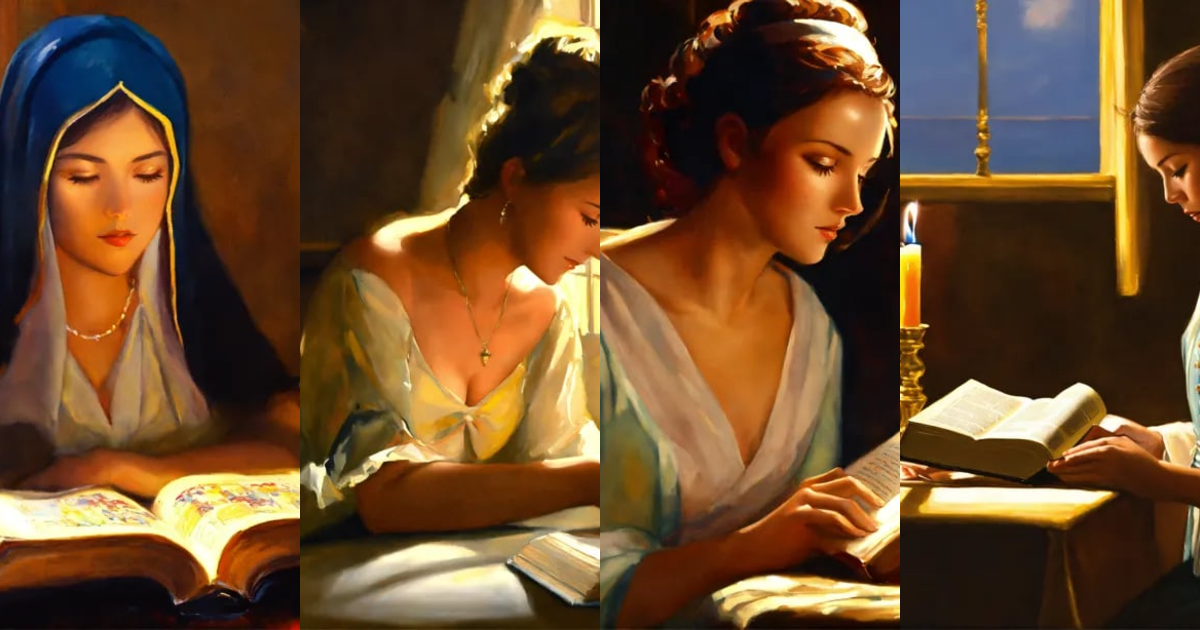 Lexica - Oil painting of a woman reading the holy bible