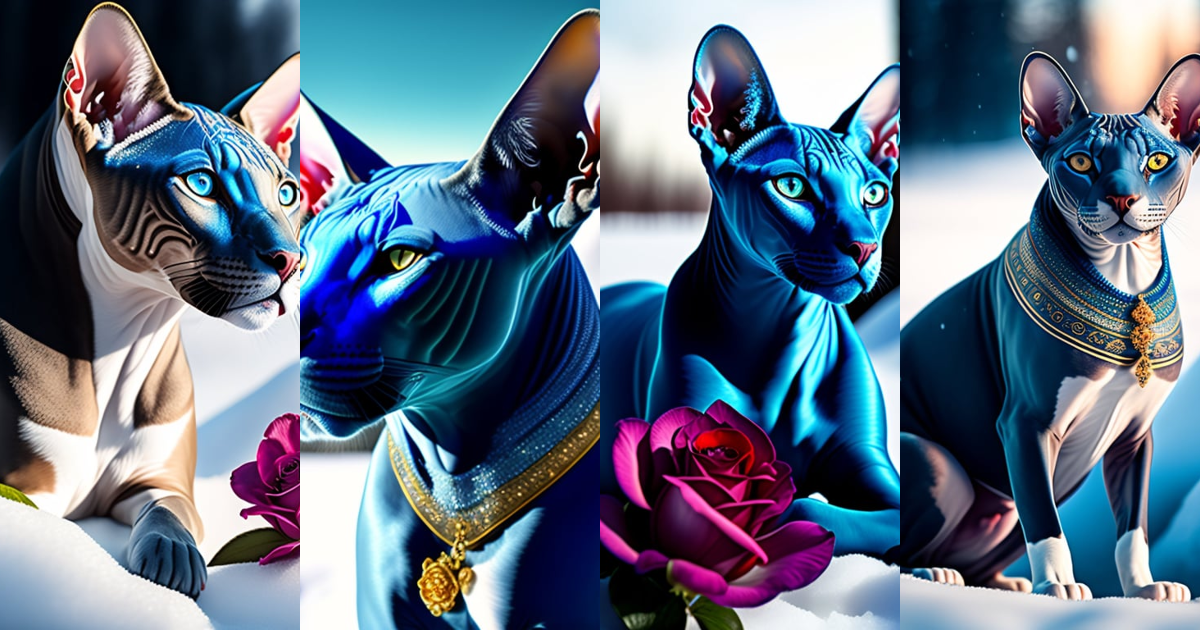 Lexica - Sphynx and blue roses on the snow