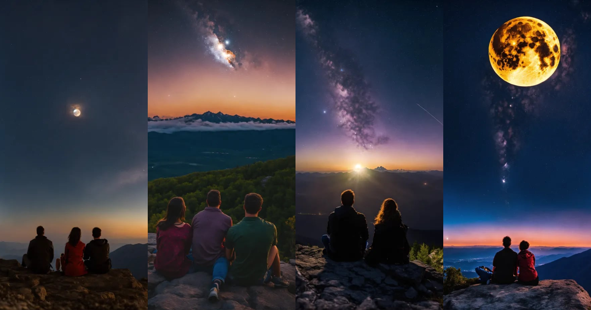 Lexica - A couple sitting on a mountain top watching the moon explode ...
