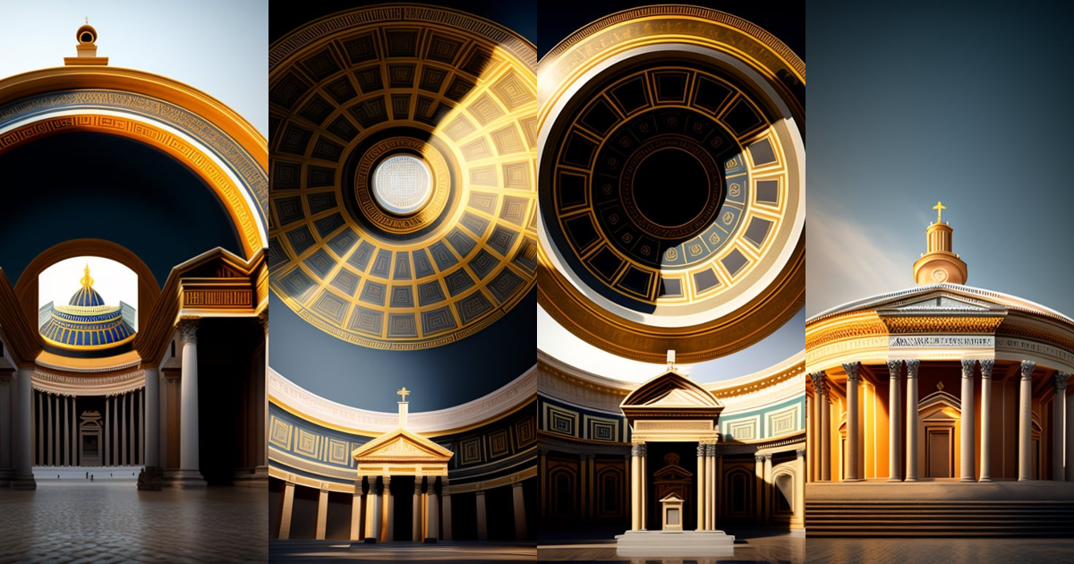 Lexica - Circular Icon of Rome's Pantheon in a three-dimensional style