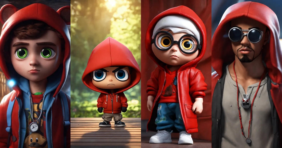 Lexica - White man, rapper, red hood, Disney style, big eyes, Disney ...