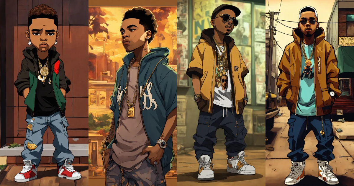 Lexica - Hip hop art style Nas boondocks full body