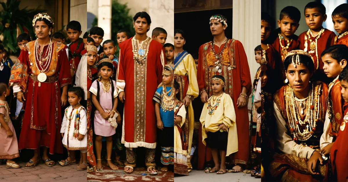 Lexica - A Roma wearing traditional Roma clothes surrounded by five ...