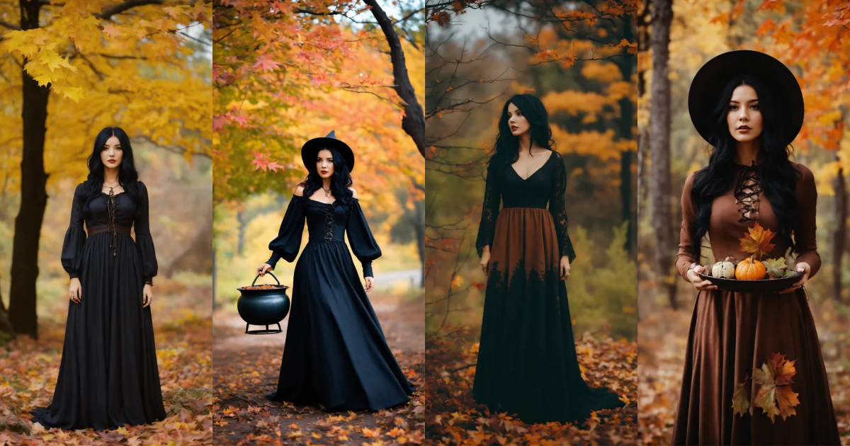 Lexica - Woman. Beautiful. Black hair. Brown witchy dress. Couldron ...