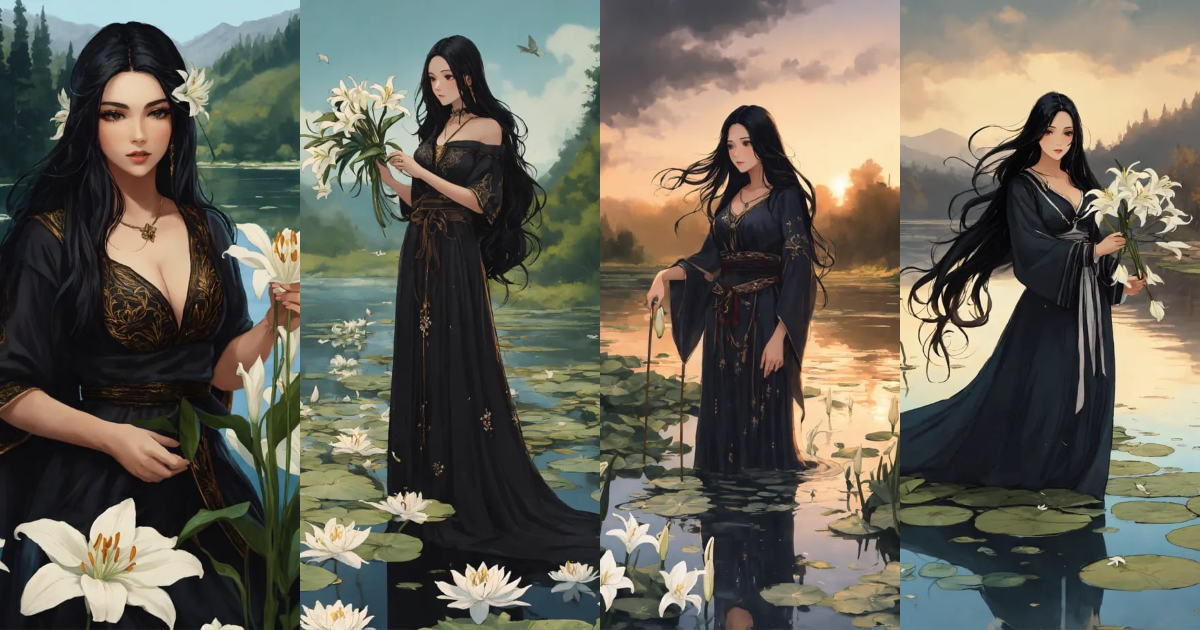 Lexica - A beautiful sorceress with long black hair dressed in a black ...