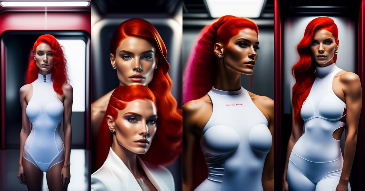 Lexica - Female standing pose trapped in a small space station, ultra hd!  realistic! helmut lang photoshoot, david rudnick detailed behance  instagram