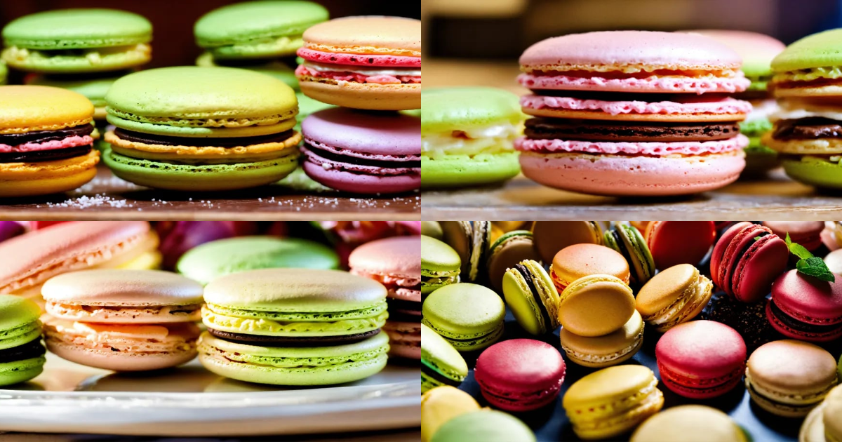 Lexica Photo of French delicacy, topnotch French, hyperrealistic 128K Macarons.