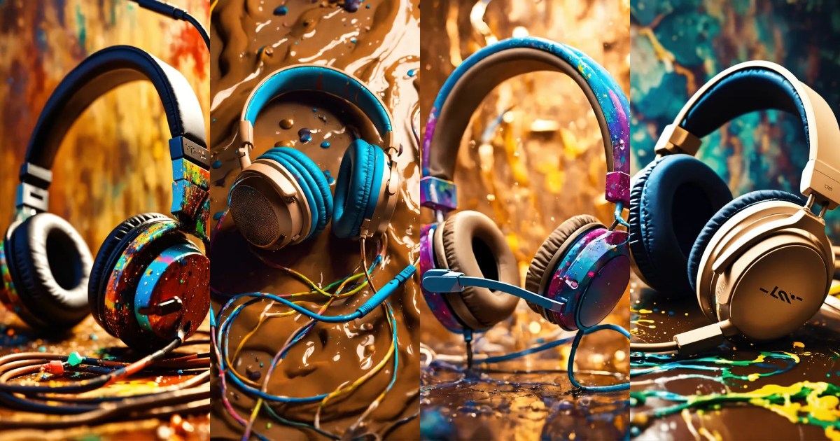 Lexica - Drip paint headset. USB-c cables tangled with HDMI cables ...