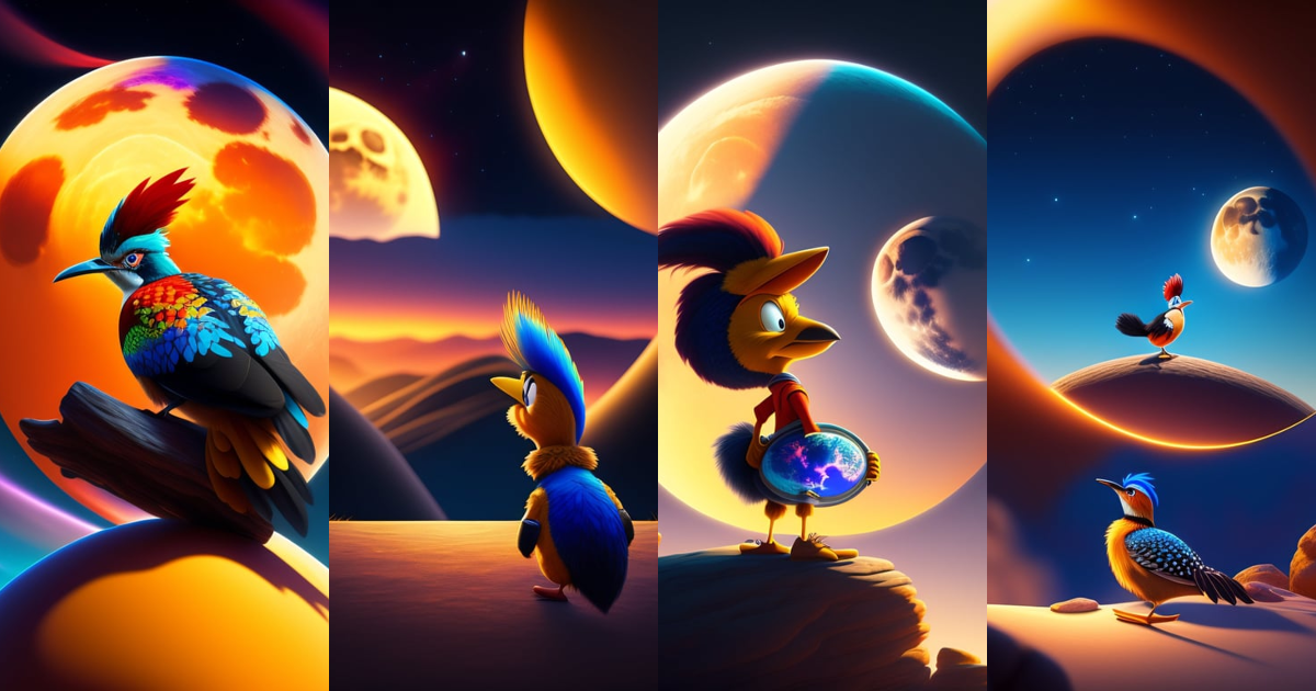 Lexica - A roadrunner from looney tunes running with spinning legs by the  road in grand canyon at night. huge moon in the sky, concept art,  cyberpun