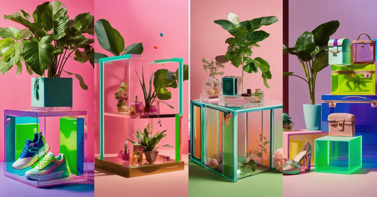 Lexica - Floating clear plastic cube full of colorful recognizable ...