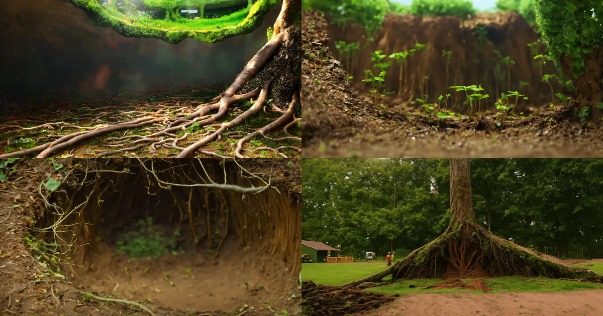 Lexica - Cut through image of spare tree roots beneath the ground but ...