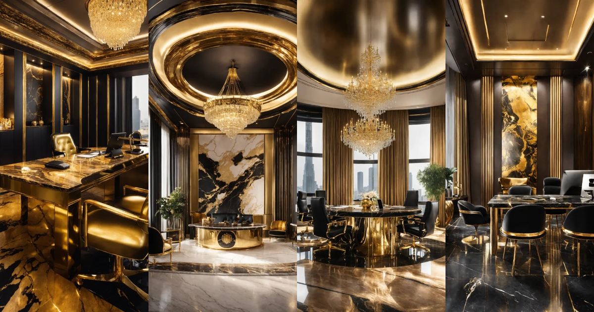 Lexica - A luxury design office room golden and black marble with gold ...