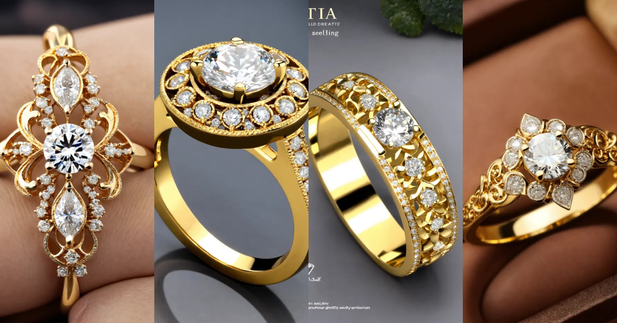 Lexica - Jewellery design, vintage style, Create diamond gold ring with ...
