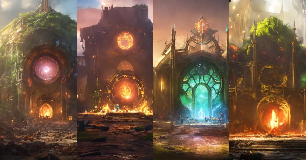 Lexica - Destroyed elf fanatsy city with destroey portal in the middle
