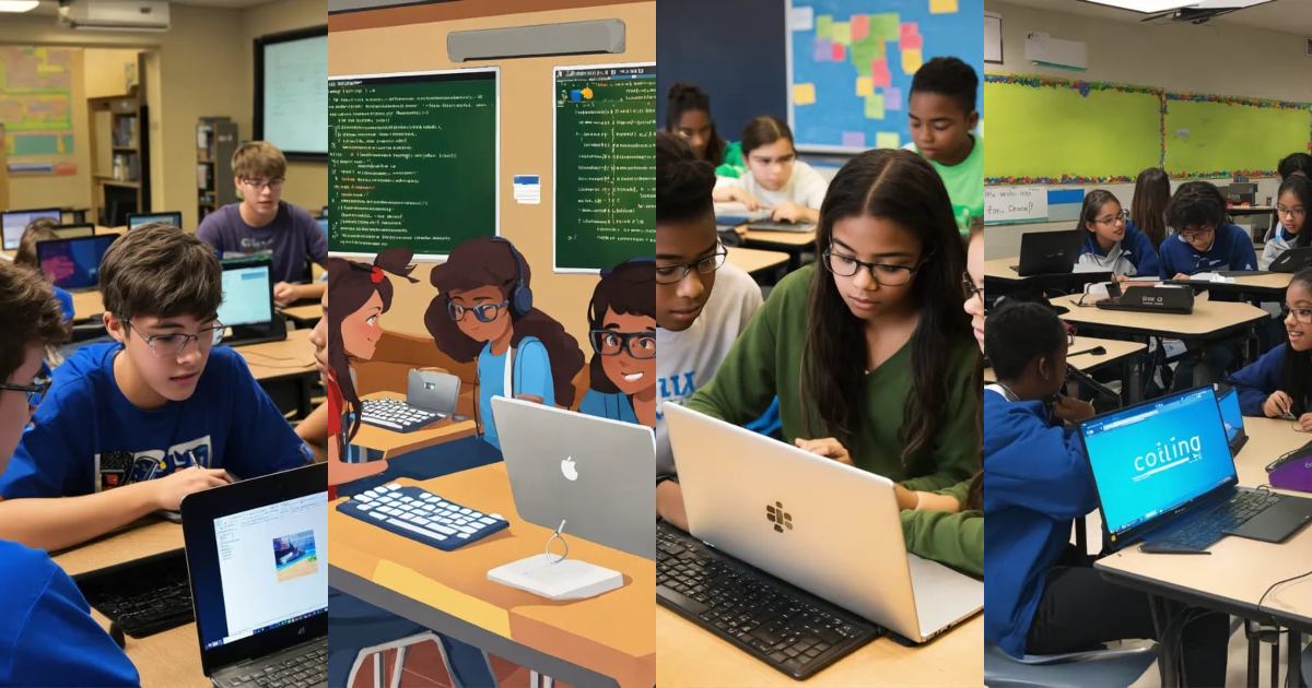 Lexica - A photo of a group of students working on a computer coding ...
