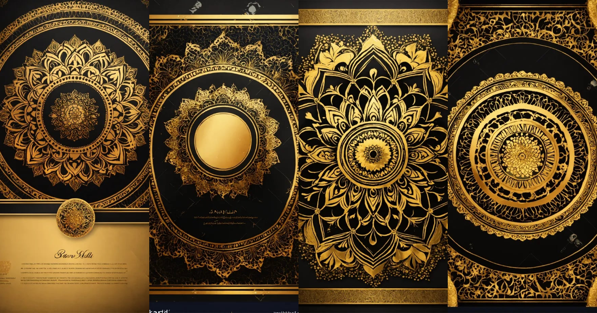 Lexica - Golden and black Mandala Art Background With Border Invitation ...