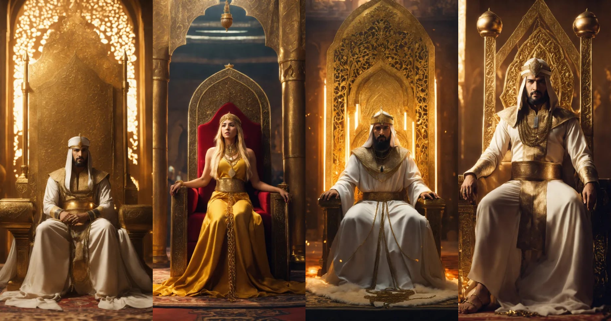 Lexica - An epic fantasy scene featuring the sultan Saladin sitting on ...