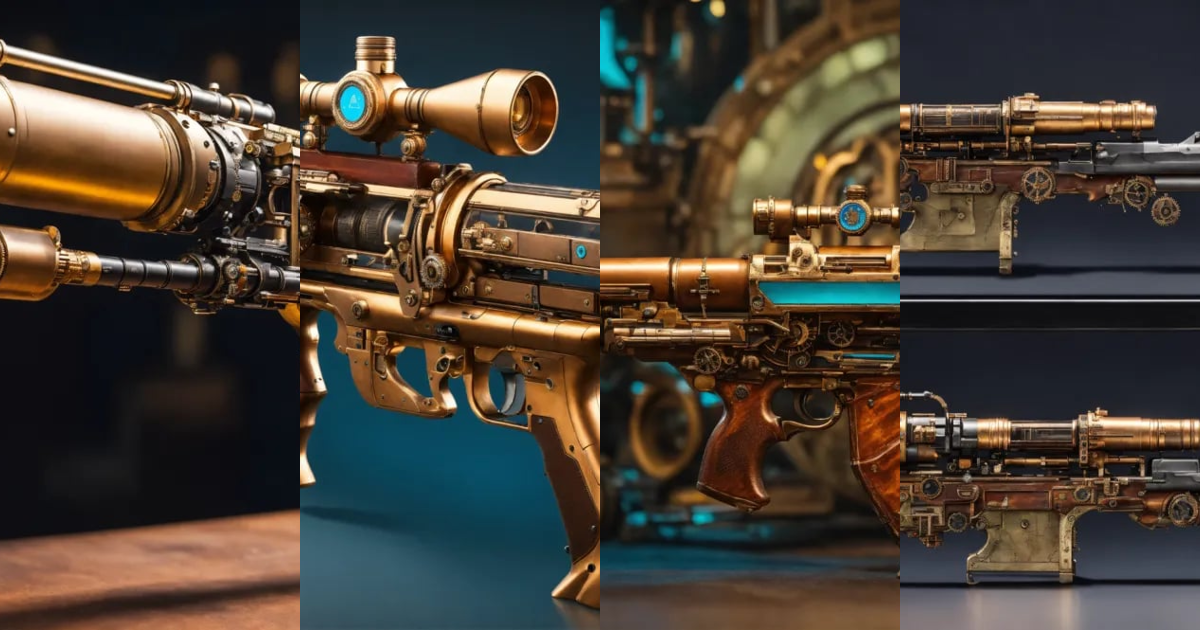 Lexica - Side view of the full image of a steampunk energy rifle