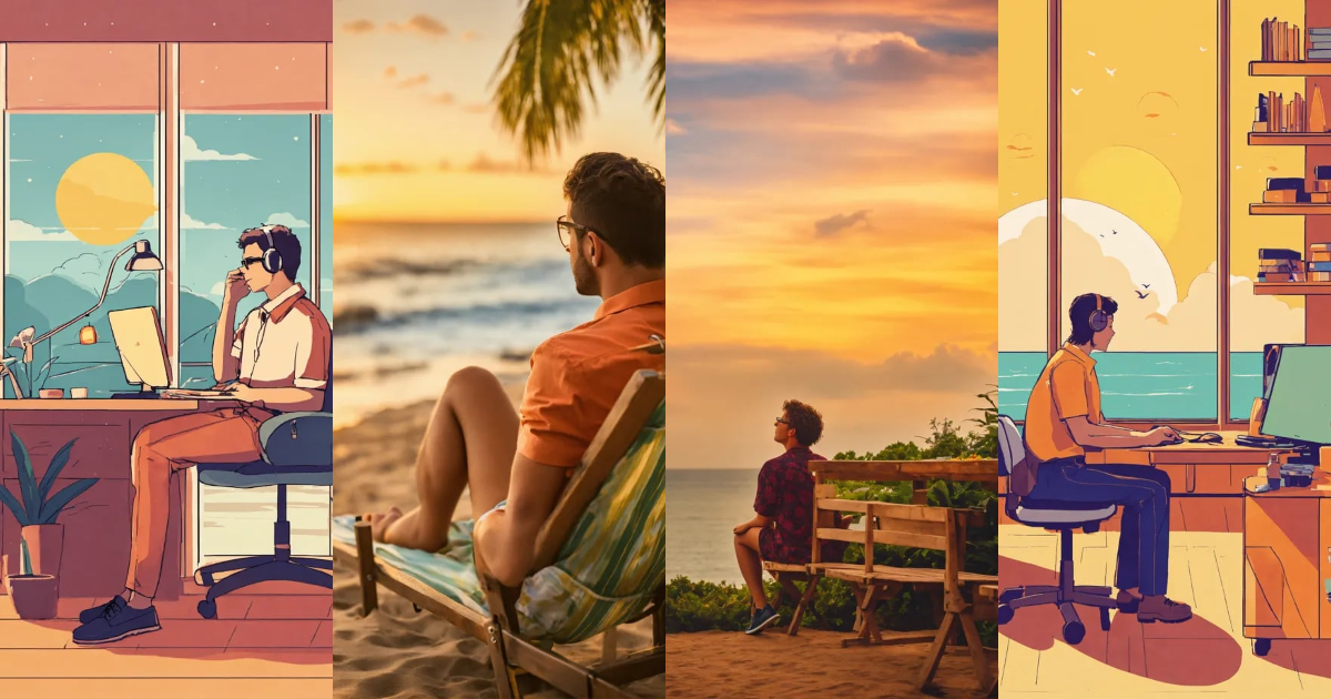 Lexica - A person at work who is daydreaming about being on holiday