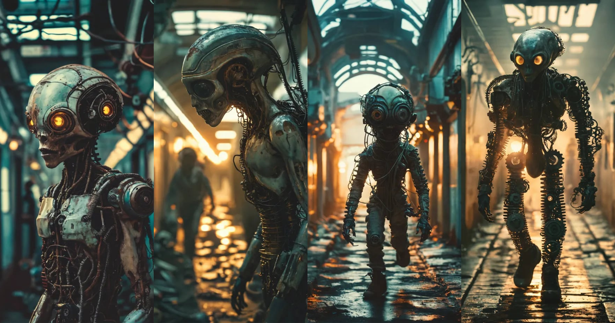 Lexica - Vintage aesthetic, futuristic alien shape-shifter with gears ...