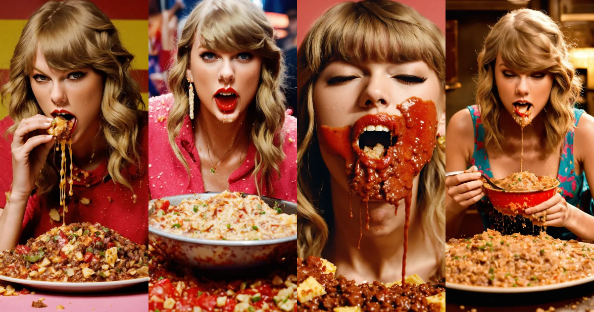 Lexica - Photo Realistic Shot Of Taylor Swift Eating A Disgusting Pile 