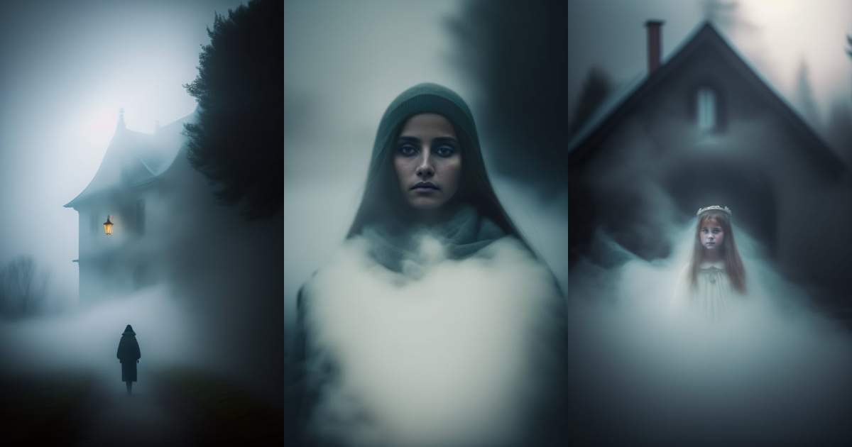Lexica - Foggy creepy photograph of a ghostly girl
