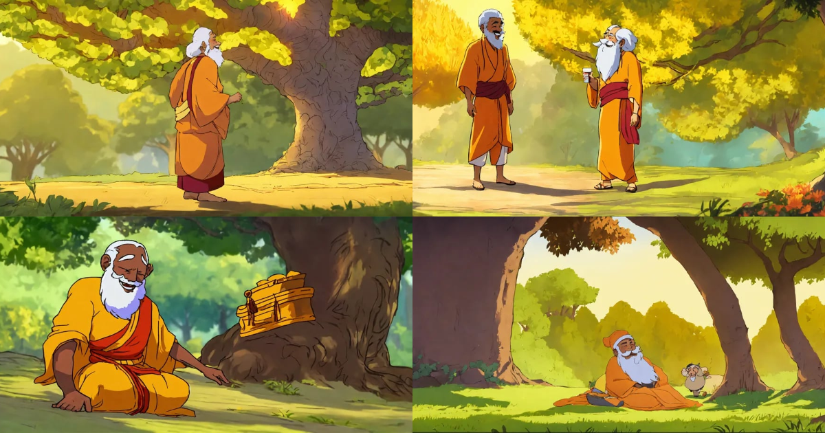 Lexica - An image of Ramu meeting a wise old sage dressed in saffron ...