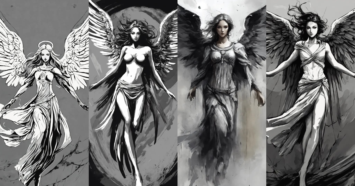 Lexica - Gothic angel in flight dynamic pose, simple stile, texture ...