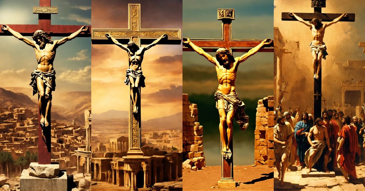 Lexica - Jesus crucified on the cross, surrounded by ancient romans ...