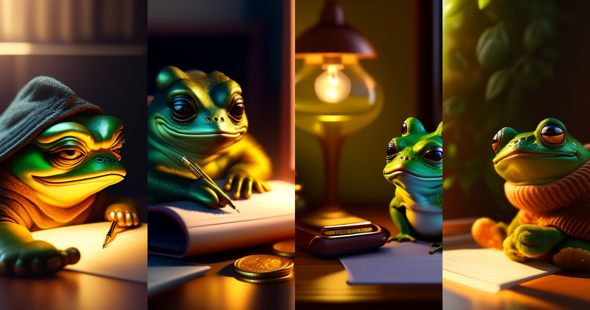 Lexica - An exhausted pepe the frog commiting tax fraud, paperwork ...