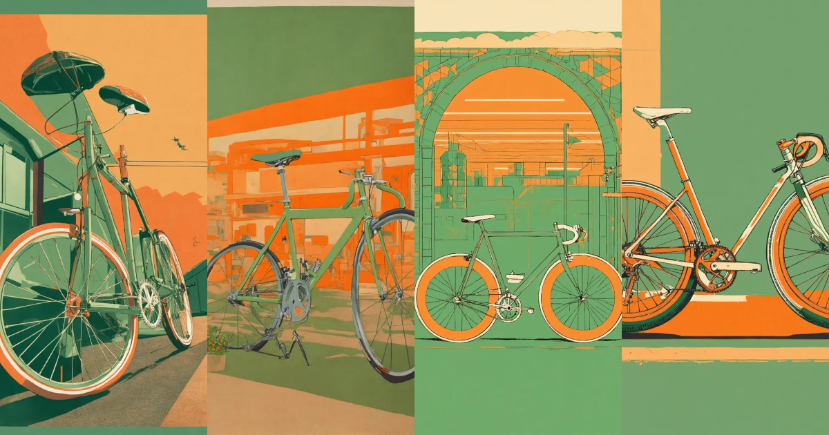 Lexica - 1970s Single speed racer bicycle muted green and orange hues ...
