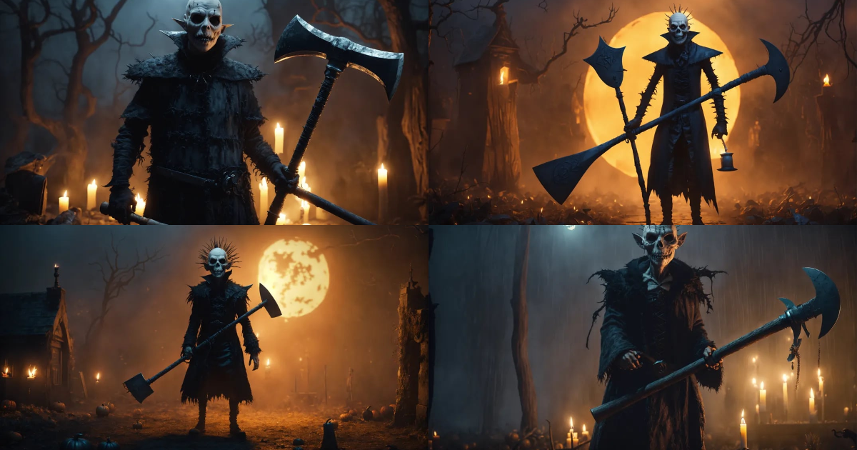 Lexica - A very scary Pinhead holding a large axe, Halloween, night ...