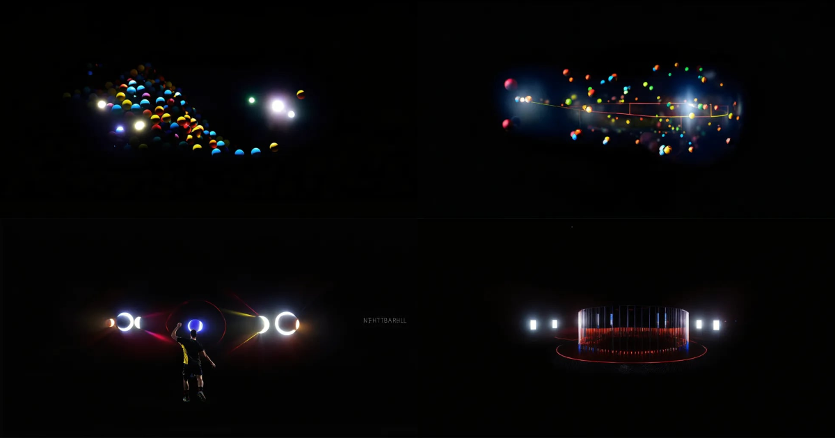 Lexica - Design an image featuring 50 illuminated balls forming dynamic ...
