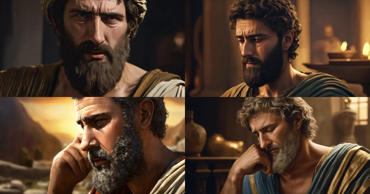 Lexica - Poor stoic man, bearded, with problems, crying,hand on forhead ...